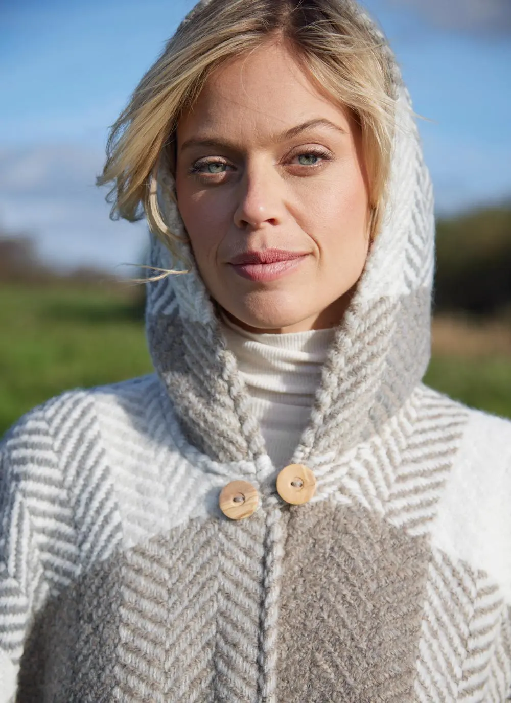 Sarah Hooded Herringbone Check Cape