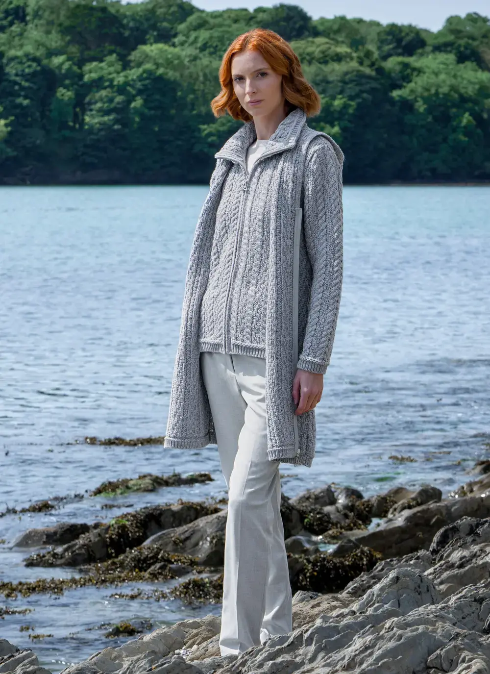 Fiadh Double Layer Hooded Aran Coatigan