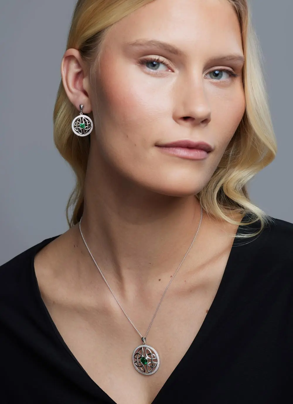 Sterling Silver Round Drop Earrings with Cubic Zirconia