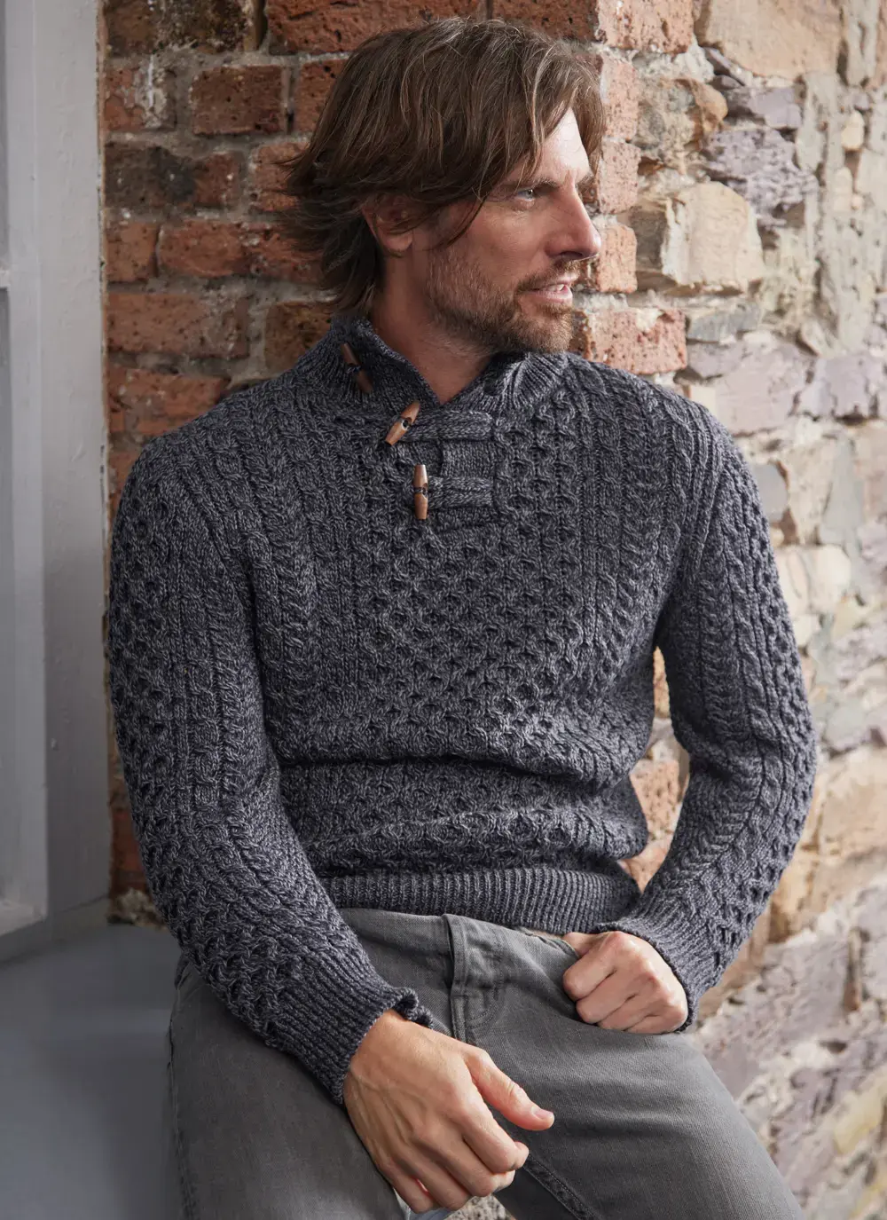 Cormac Toggle Neck Aran Sweater