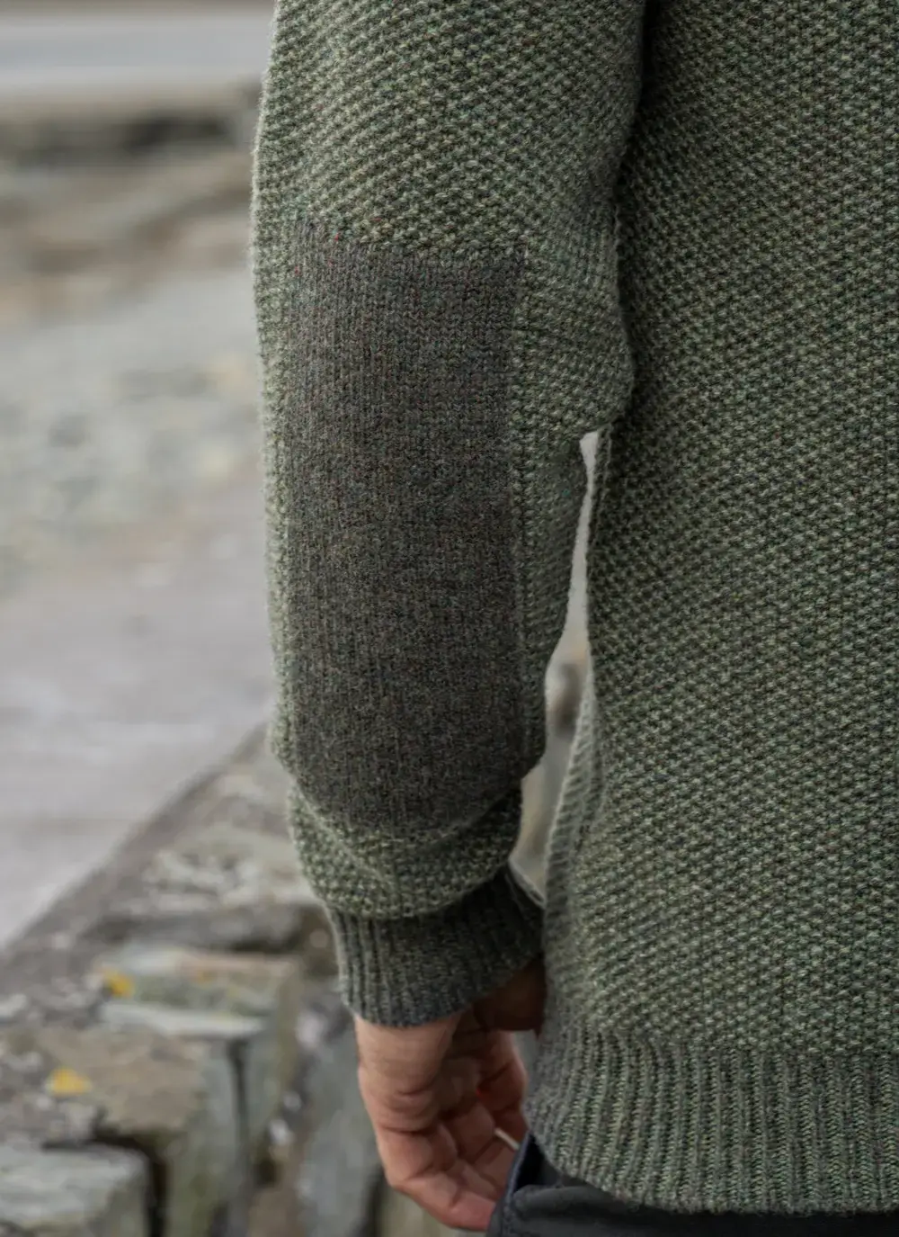 Fisherman Lambswool Seed Stitch Zip Neck Sweater