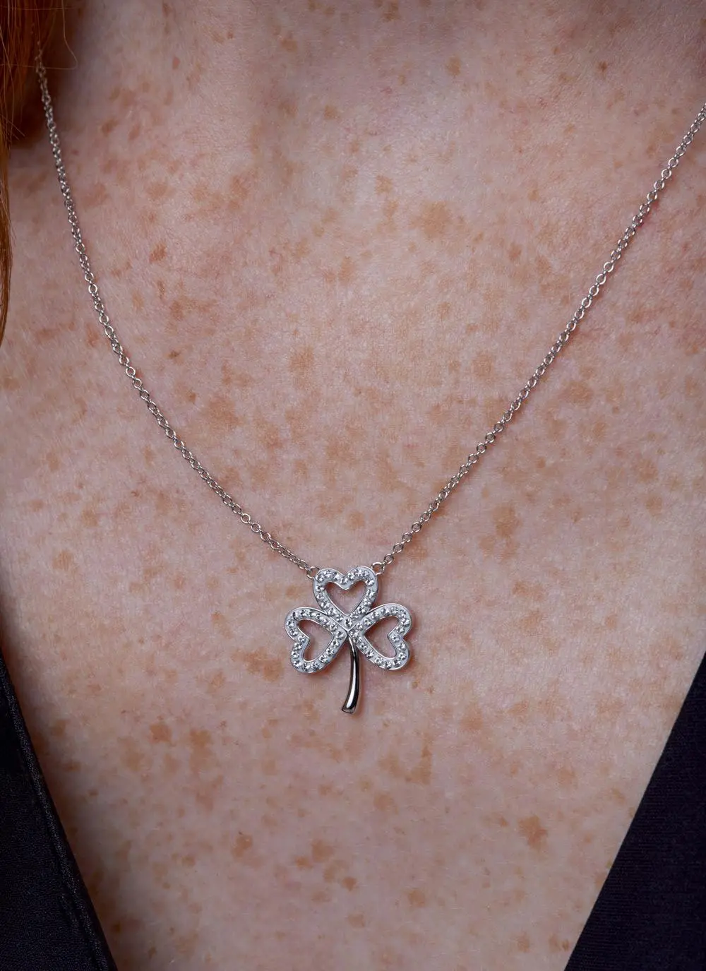 Sterling Silver Open Shamrock Pendant With Swarovski Crystals