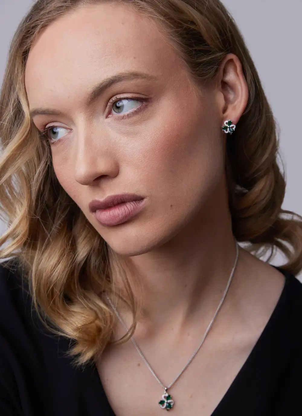 Shamrock Earrings with Green & White Cubic Zirconia