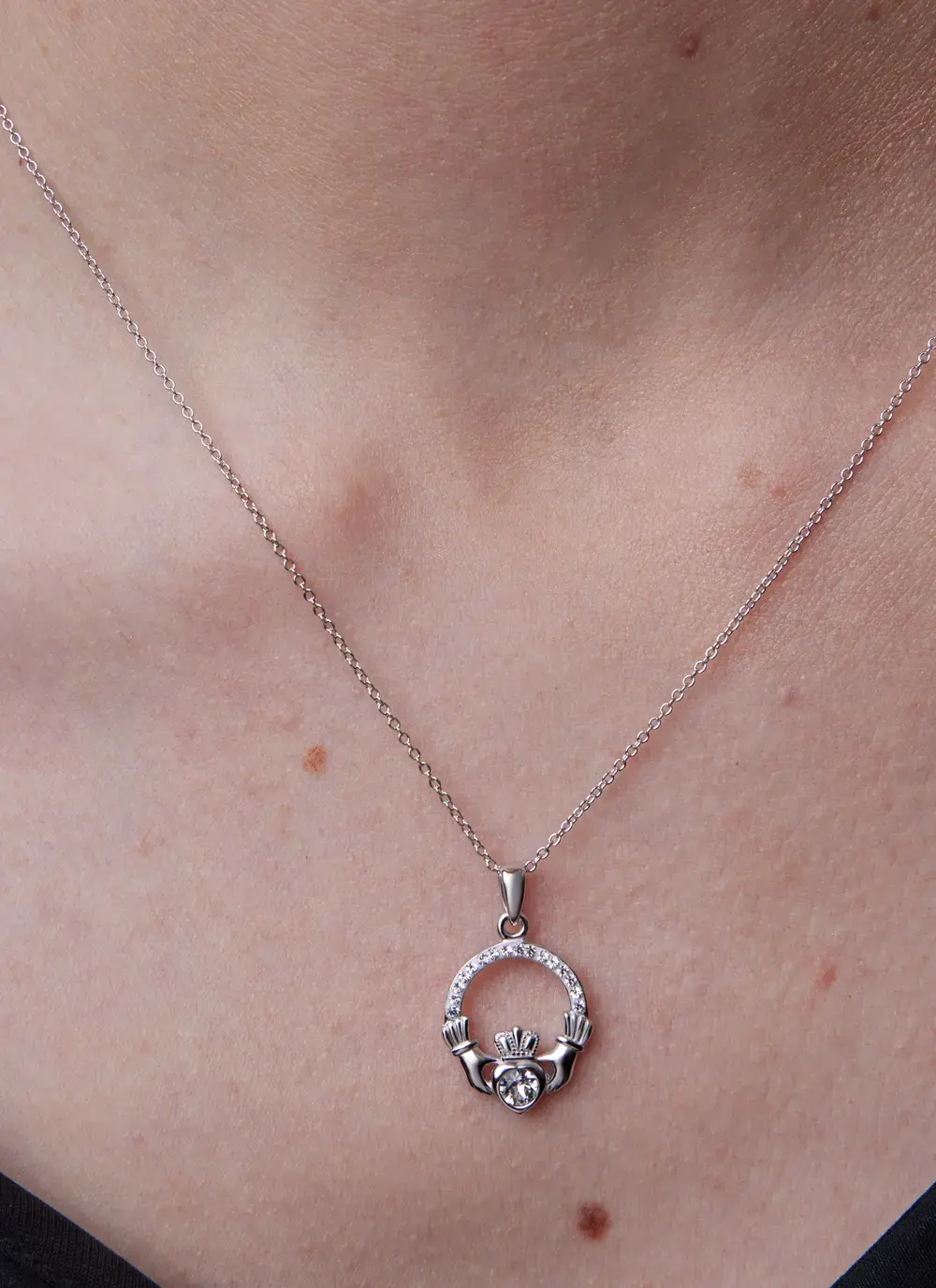 Claddagh Birthstone Pendant With Swarovski Crystals - April