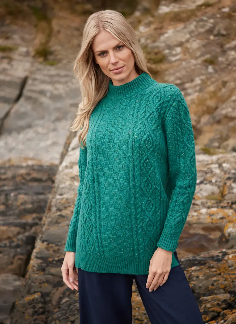 Grainne Wool Cashmere Turtle Neck Aran Sweater