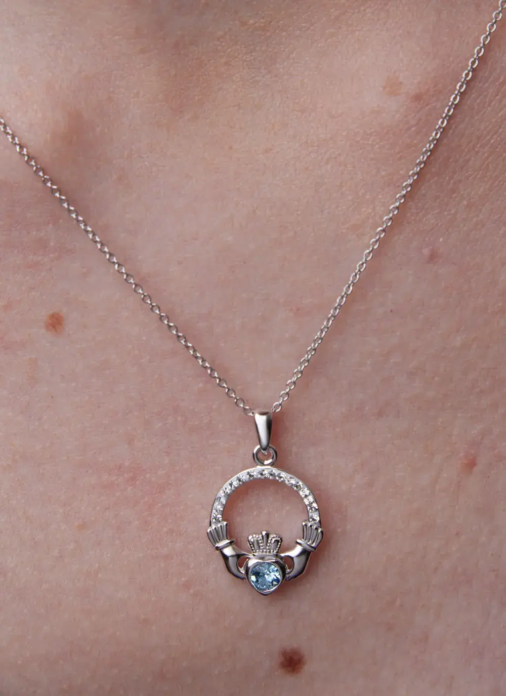 Claddagh Birthstone Pendant With Swarovski Crystals - March