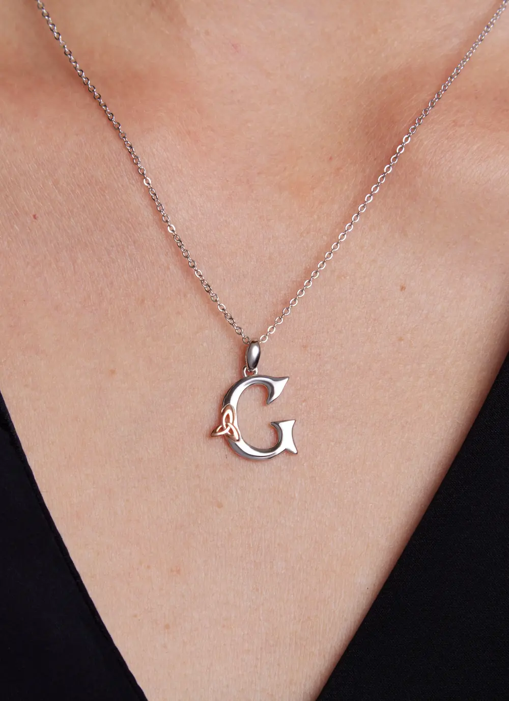Sterling Silver Trinity Knot Initial Pendant - G