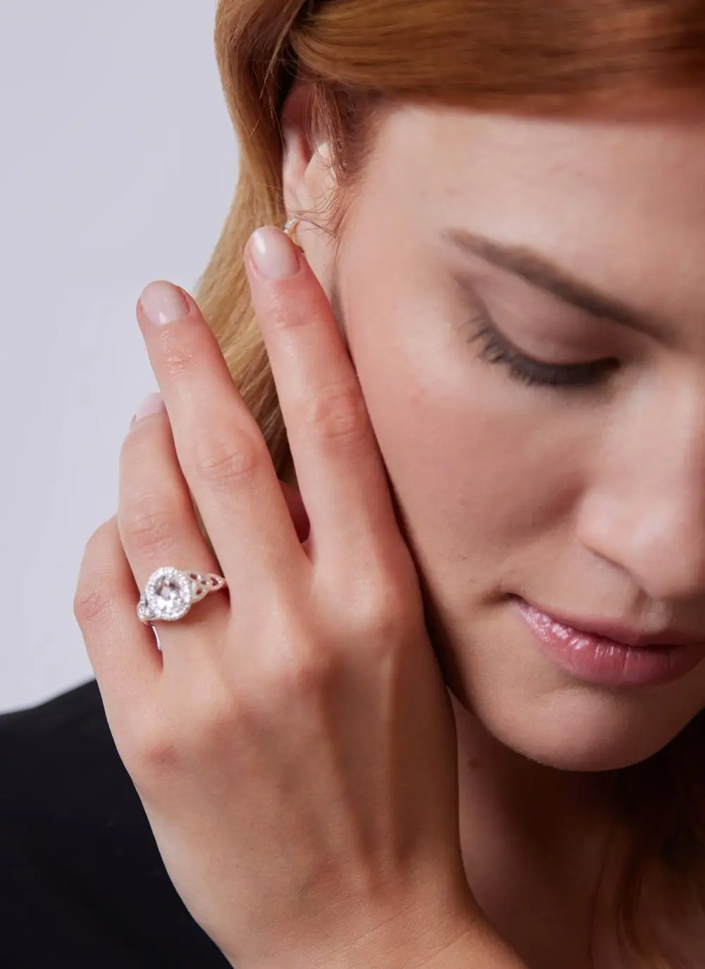 Sterling Silver Trinity Knot Halo Ring with White Topaz