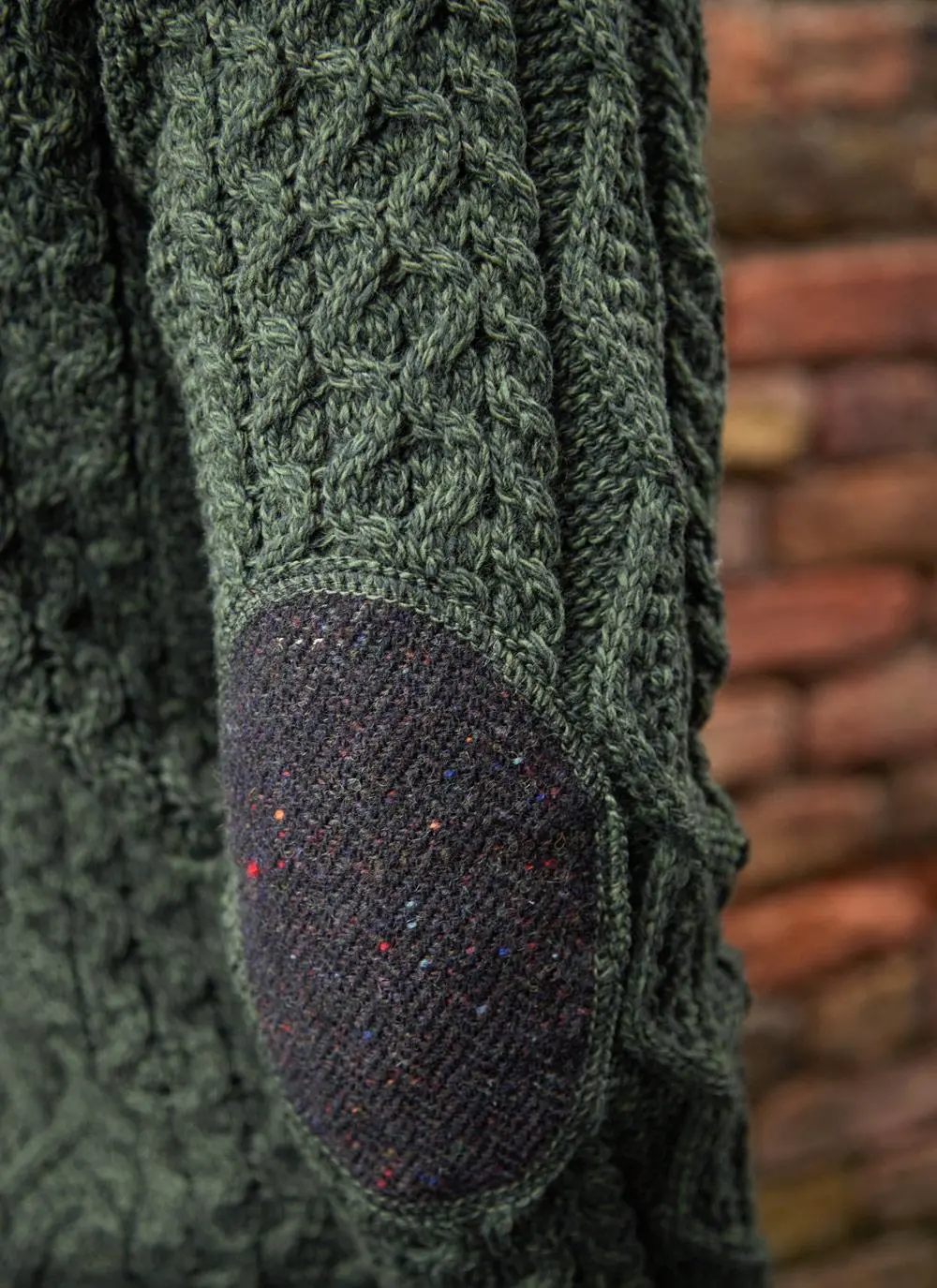 Tweed Patch Crew Neck Aran Sweater