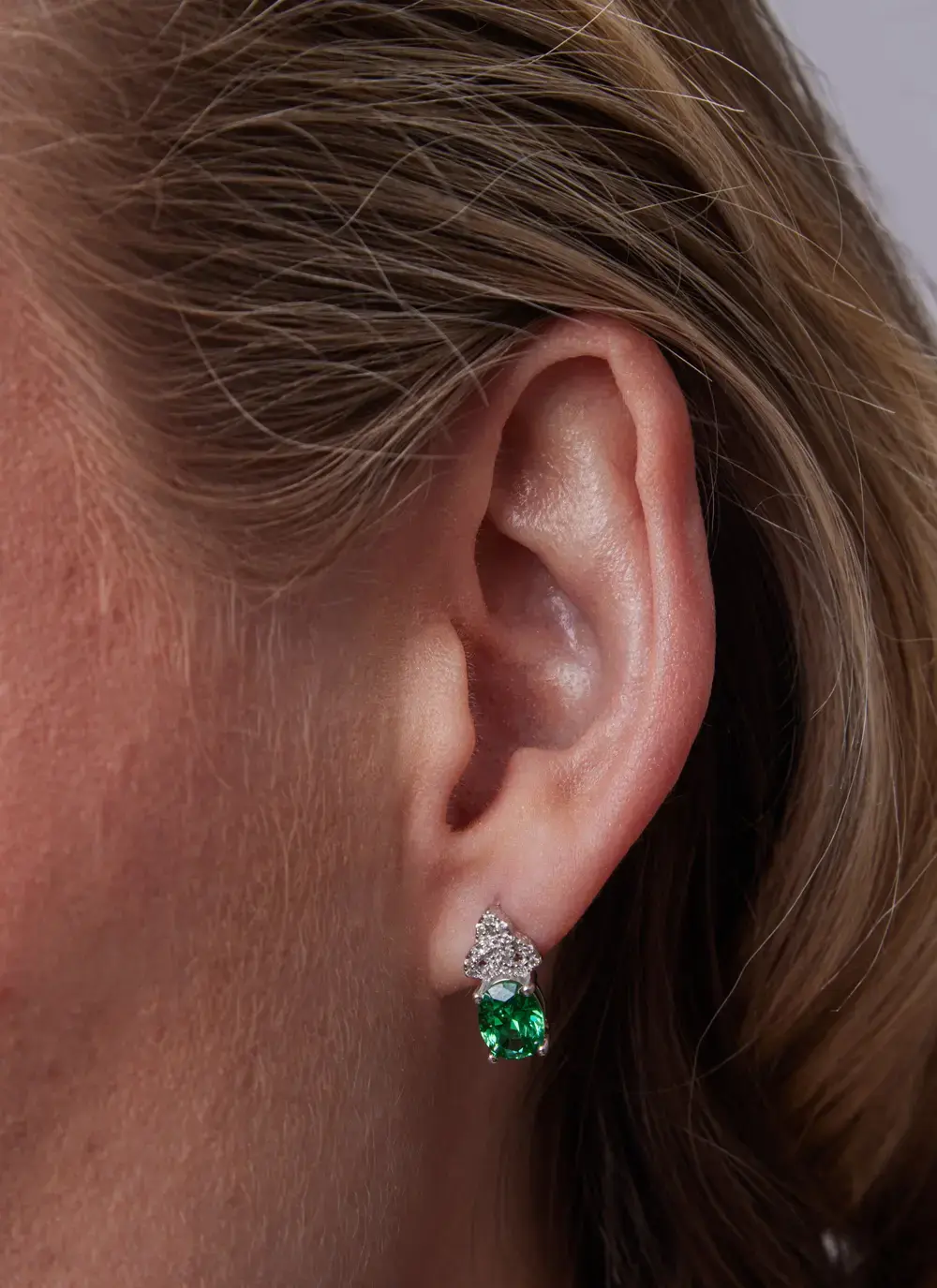 Sterling Silver Trinity Knot Earrings with Green Cubic Zirconia