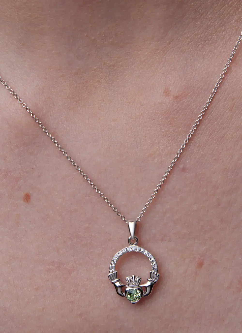 Claddagh Birthstone Pendant With Swarovski Crystals - August