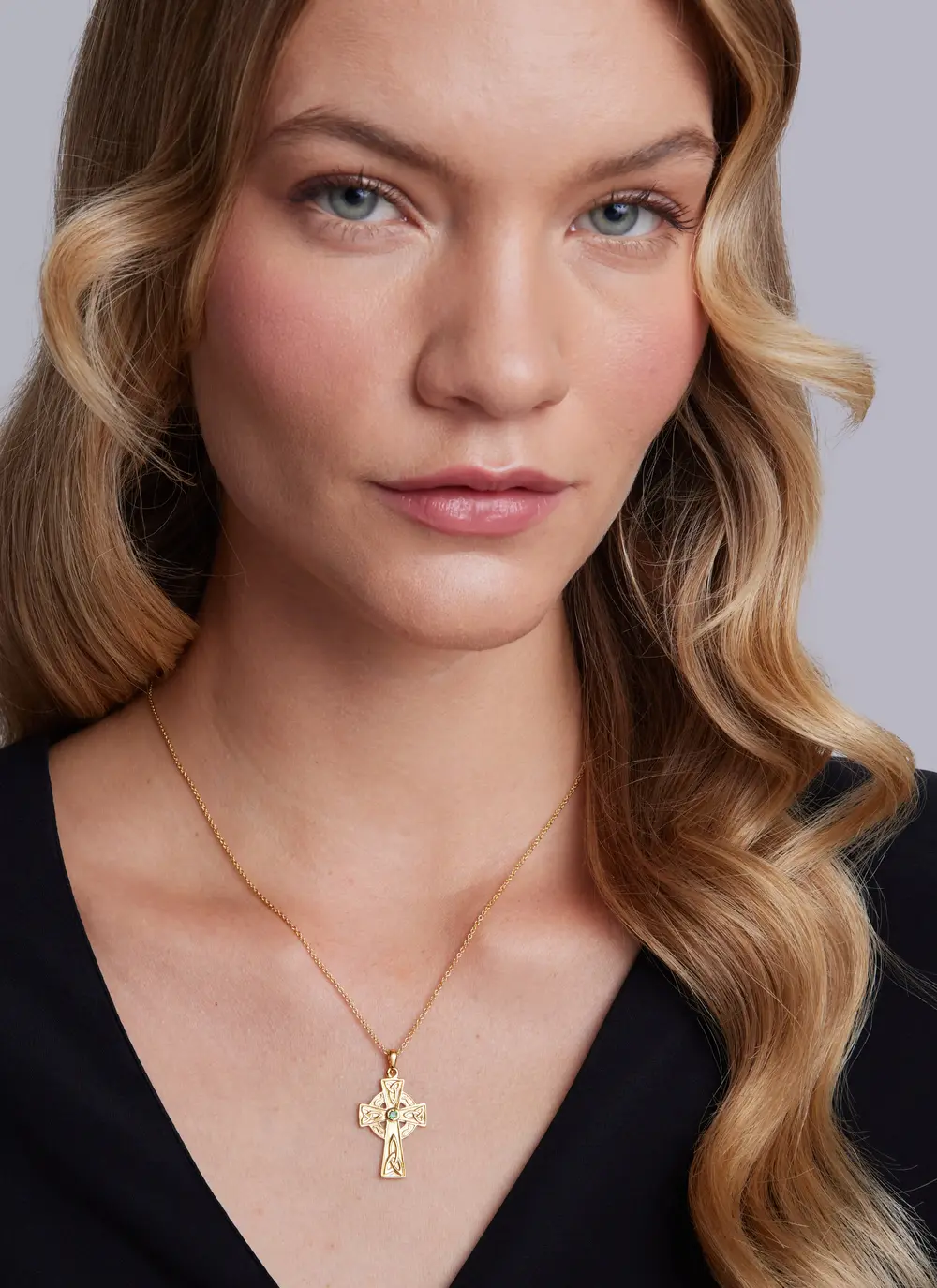 Celtic Cross Pendant with Green Cubic Zirconia