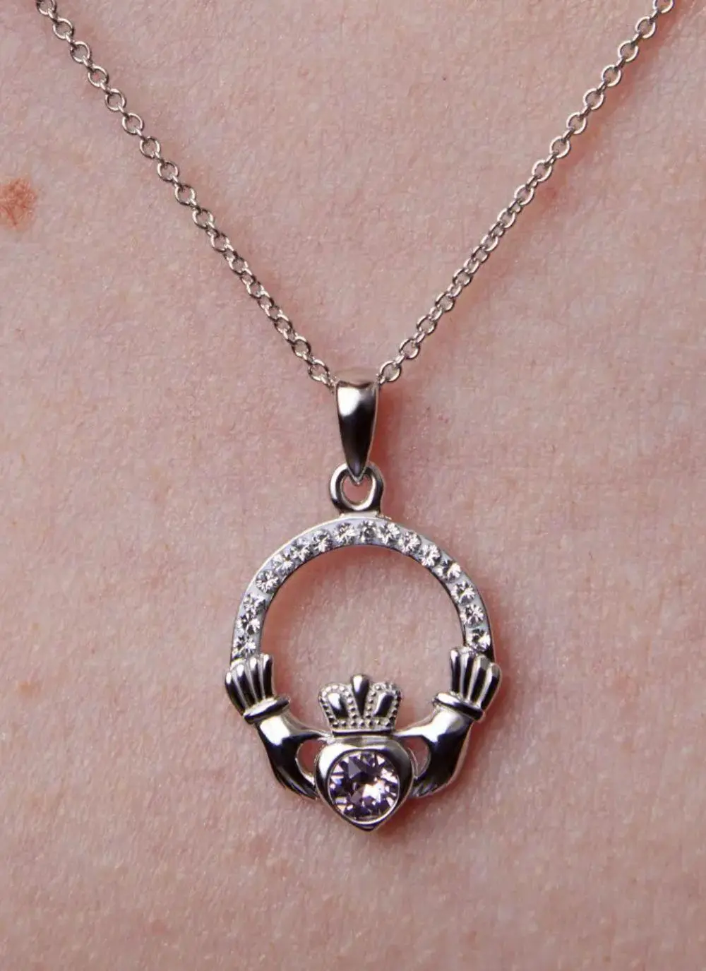 Claddagh Birthstone Pendant With Swarovski Crystals - June