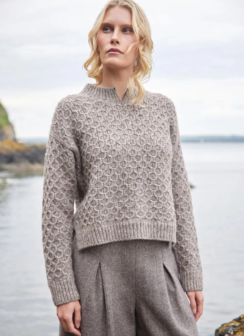 Fisherman Alpaca Honeycomb Stitch Sweater