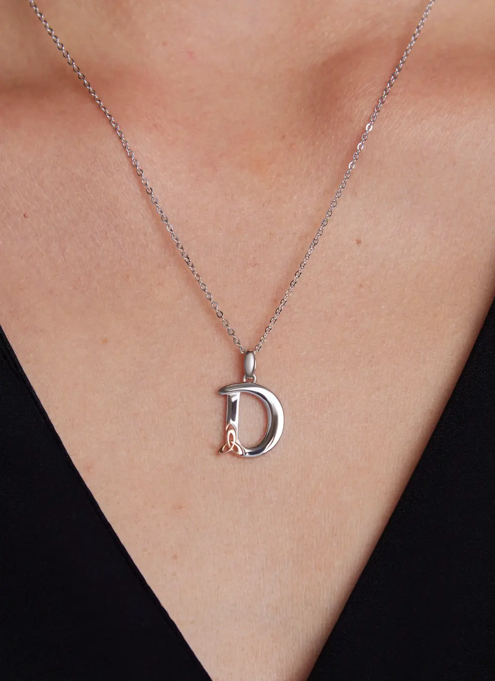 Sterling Silver Trinity Knot Initial Pendant - D