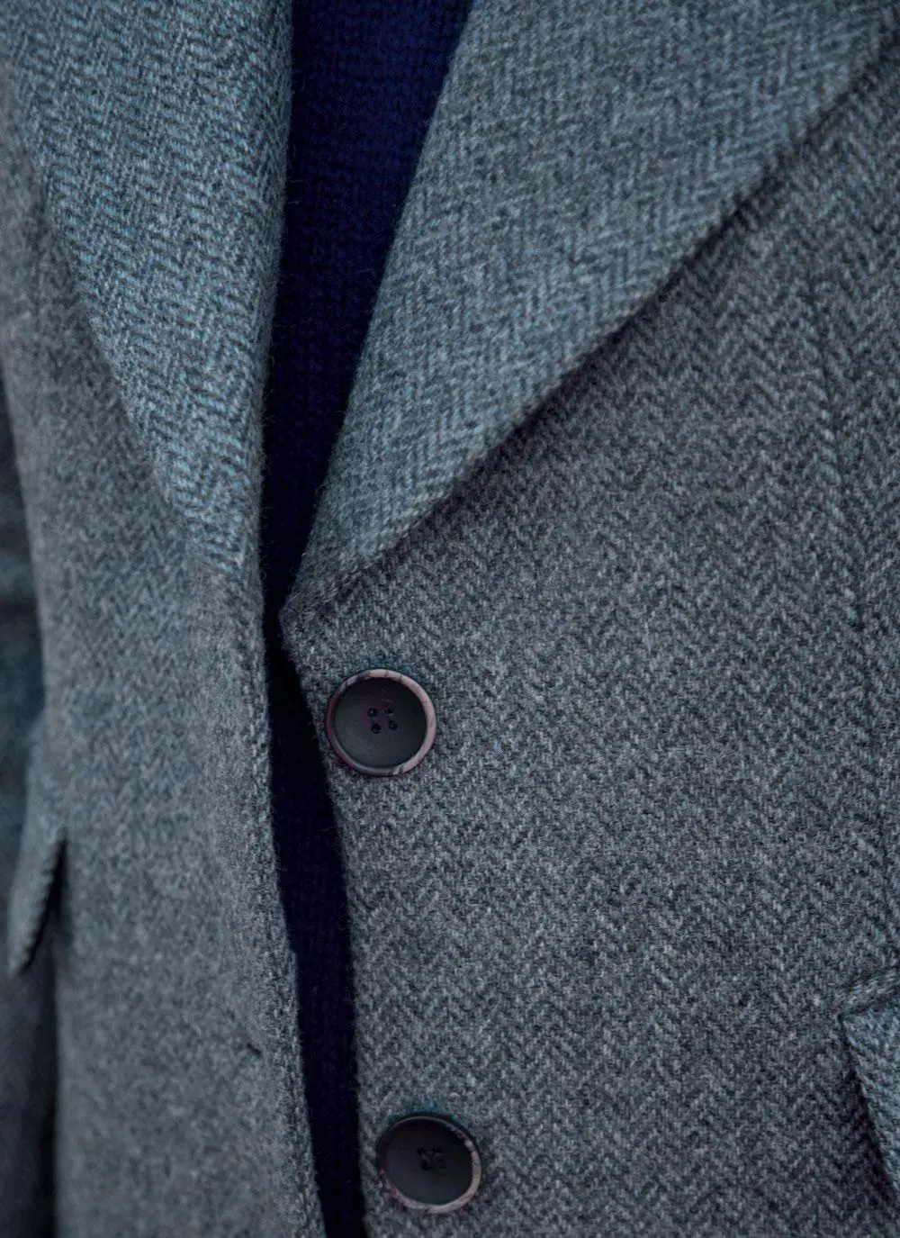 Herringbone Tweed Longline Coat in Blue