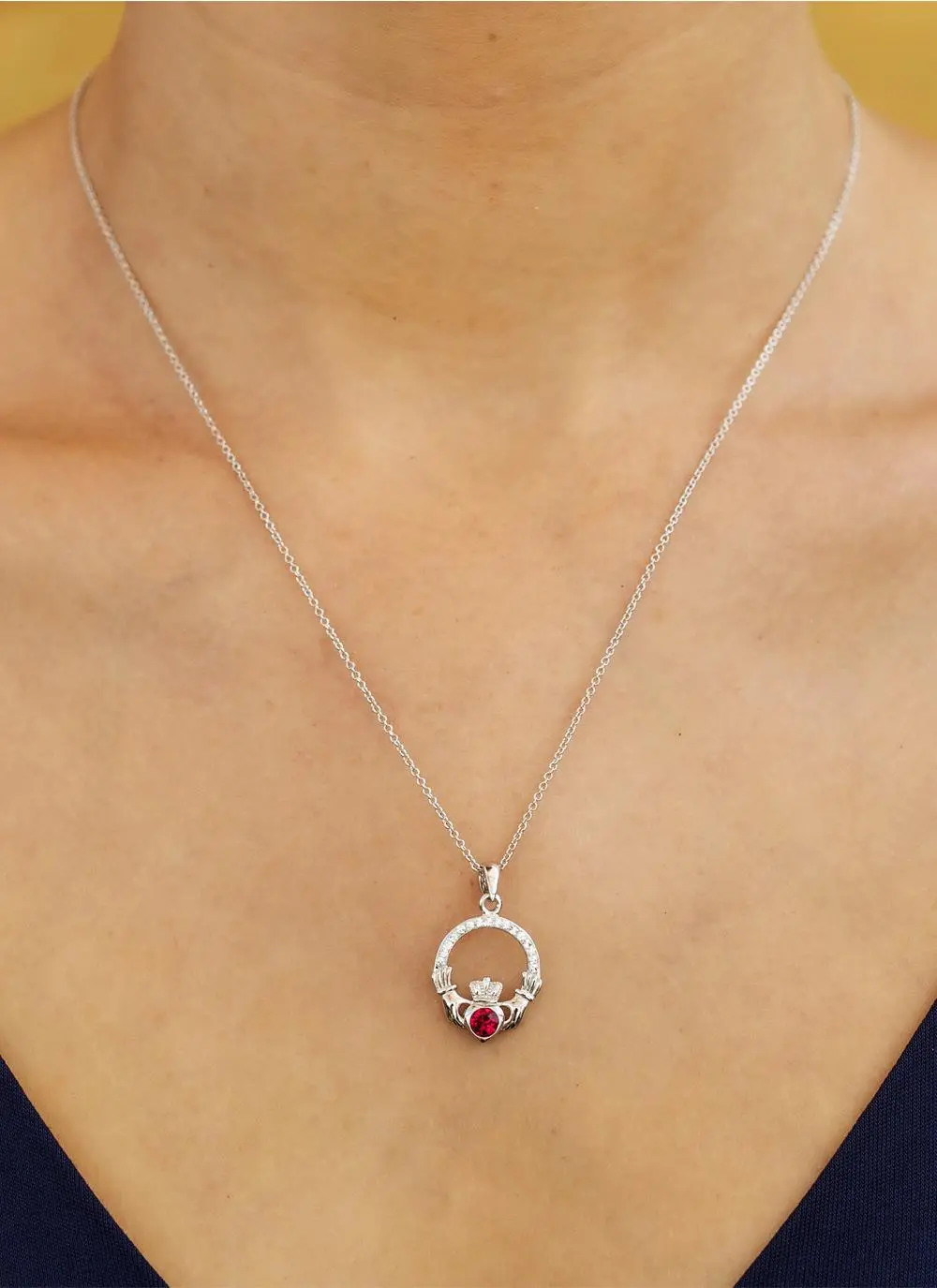 Claddagh Birthstone Pendant With Swarovski Crystals - January