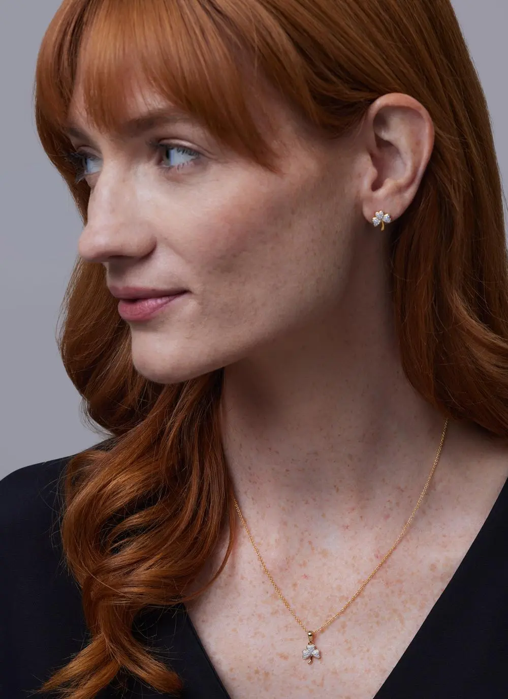 14ct Gold Vermeil Shamrock Earrings with Cubic Zirconia