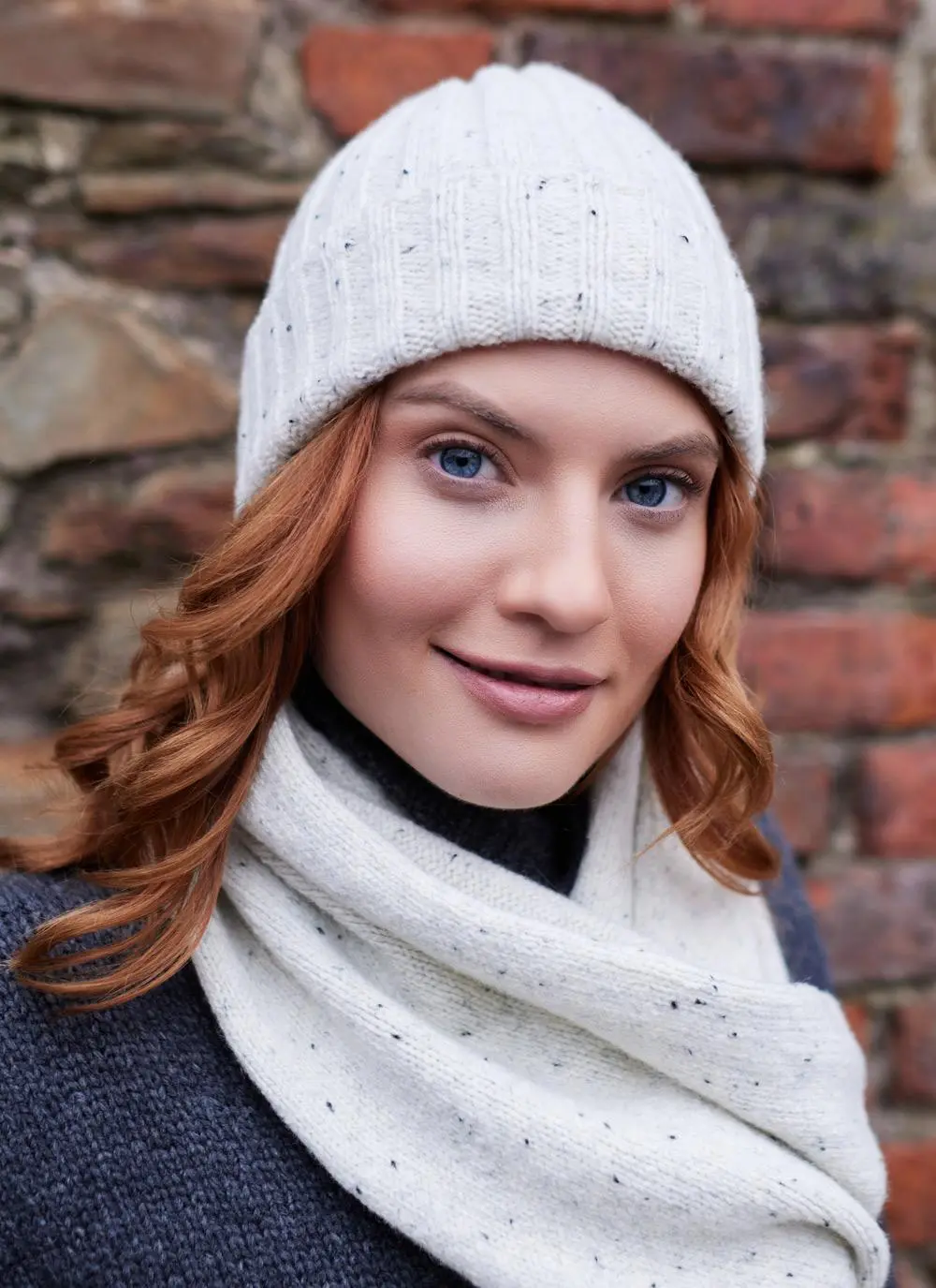 Wool Cashmere Tweed Ribbed Beanie