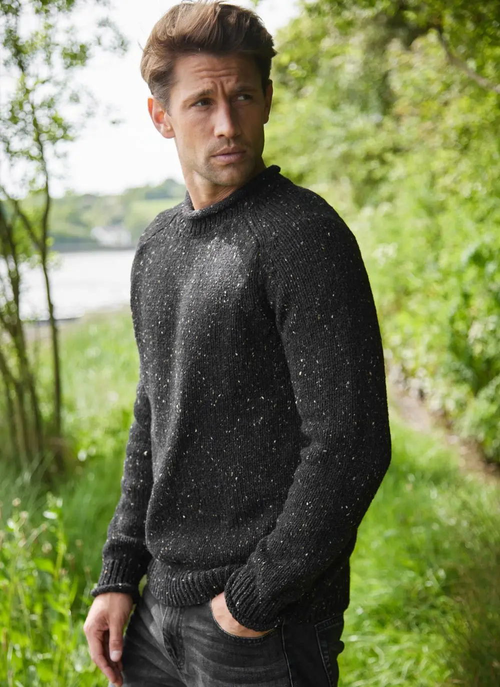 Fisherman Donegal Fleck Saddle Shoulder Sweater