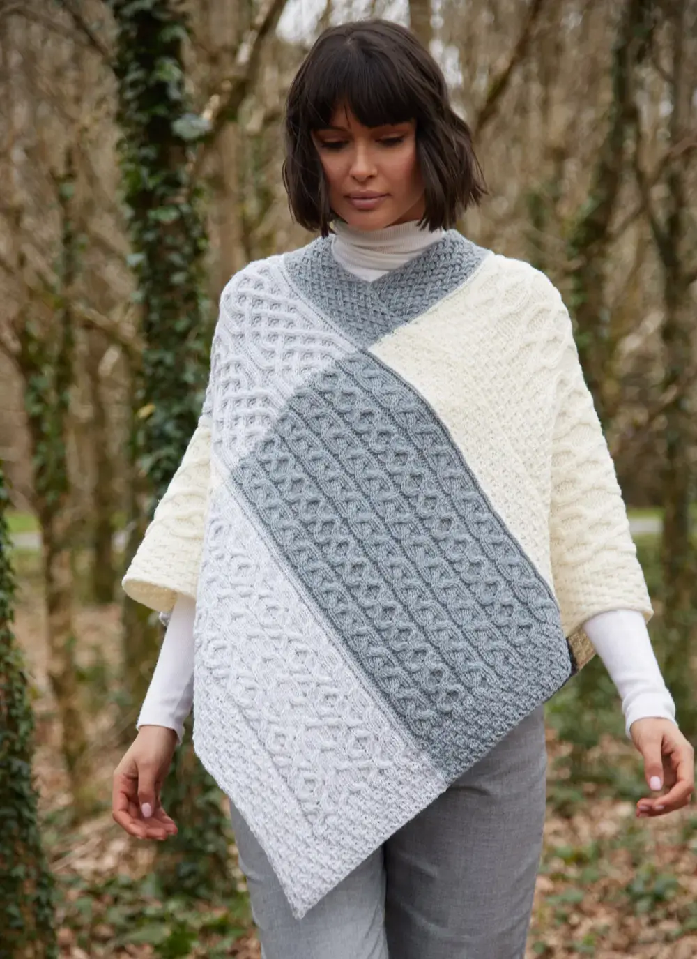 Supersoft Three Color Patchwork Poncho