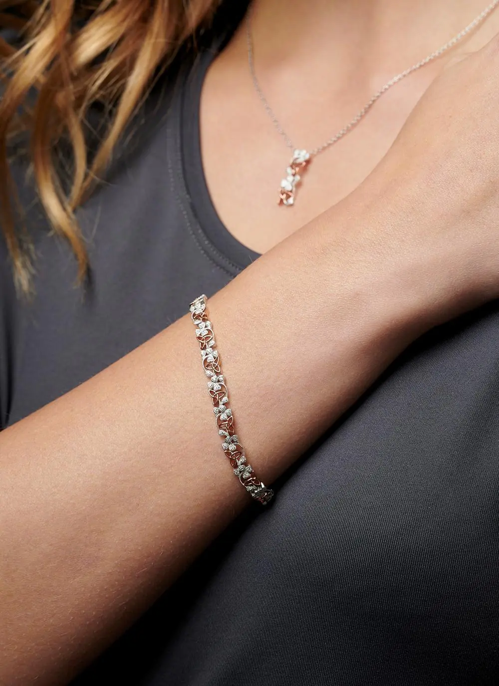 Sterling Silver & Rose Gold Plated Trinity Shamrock Bracelet