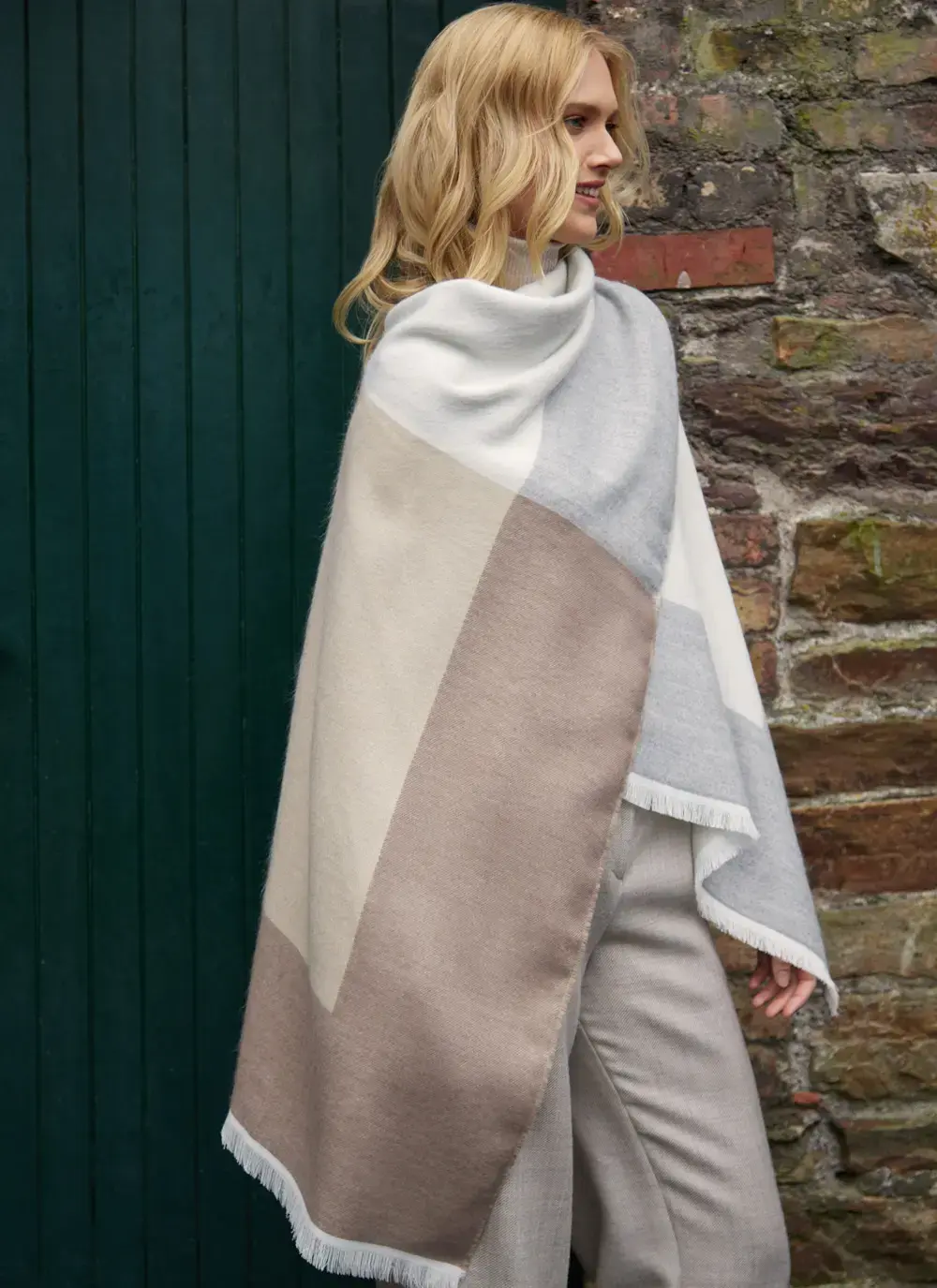 Color Block Fringed Shawl