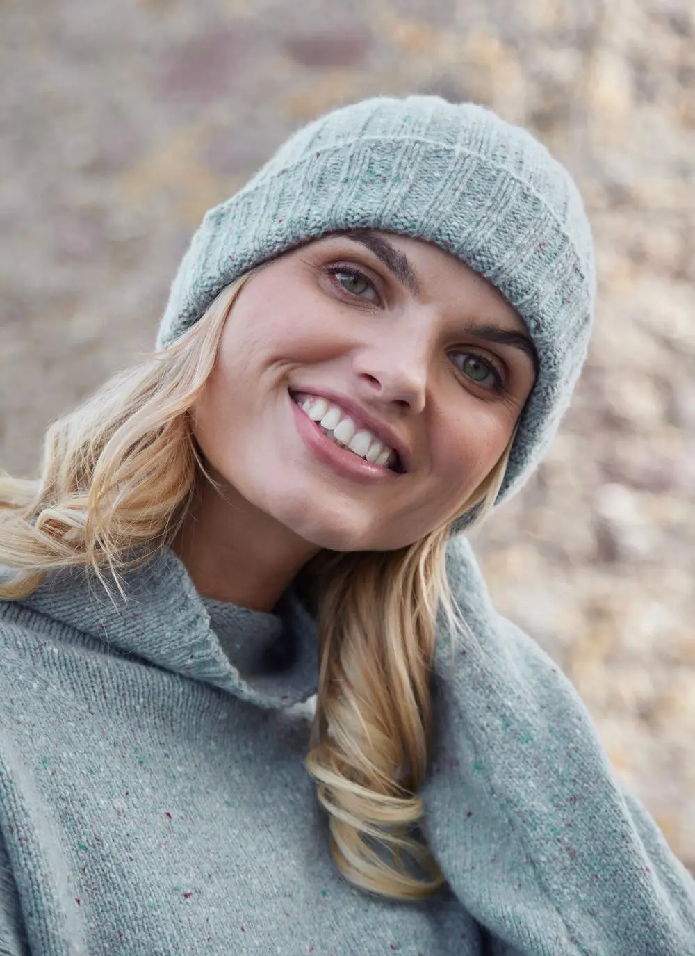 Wool Cashmere Tweed Ribbed Beanie