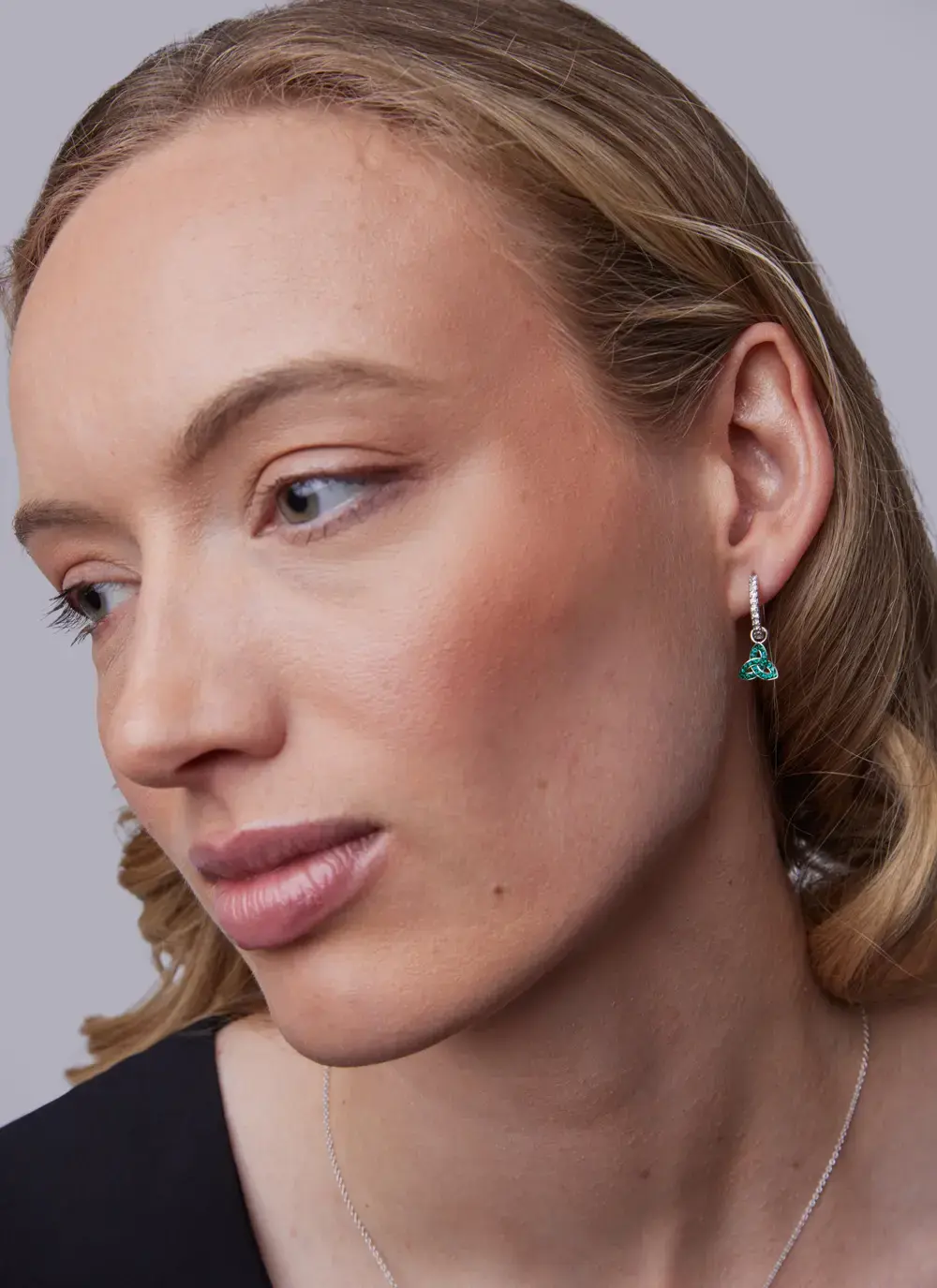 Trinity Knot Drop Earrings with Green Crystal