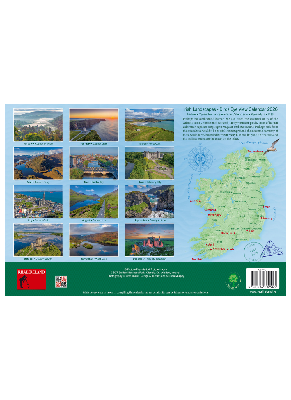 Irish Landscapes Bird's Eye View 2026 Calendar