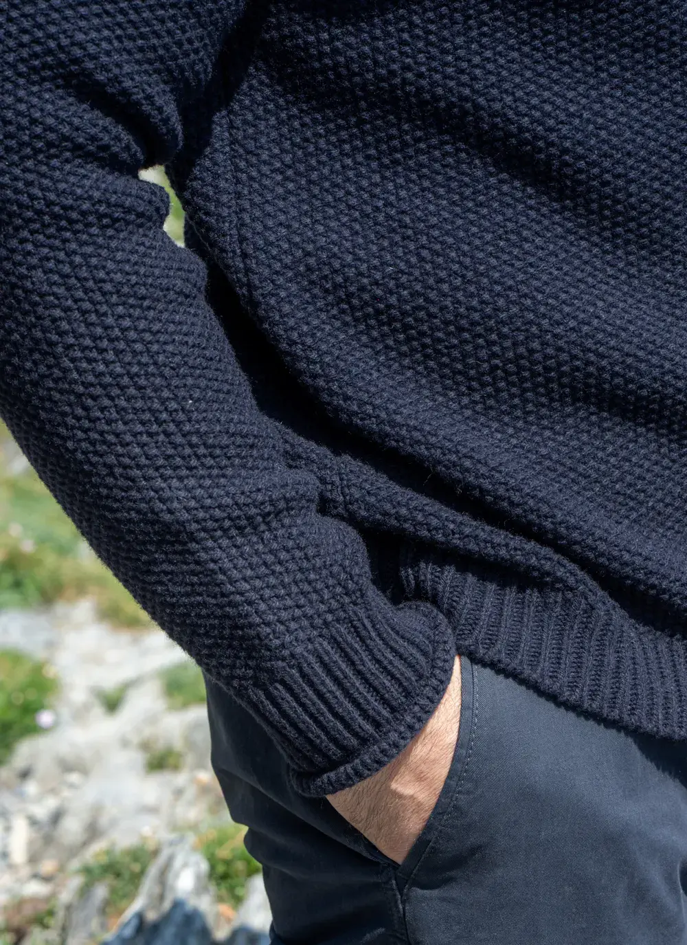 Fisherman Cashmere Seed Stitch Roll Neck Sweater