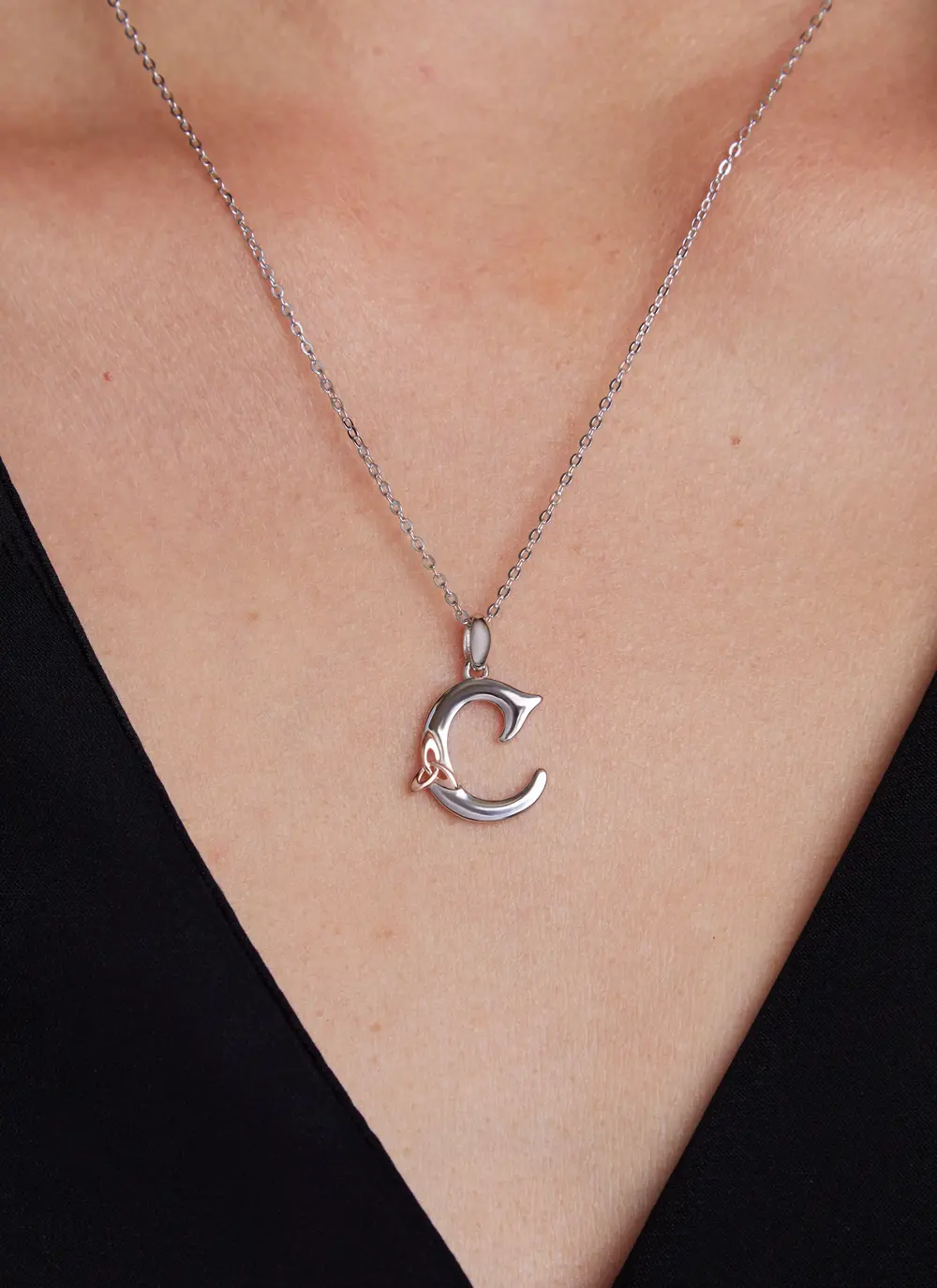 Sterling Silver Trinity Knot Initial Pendant - C