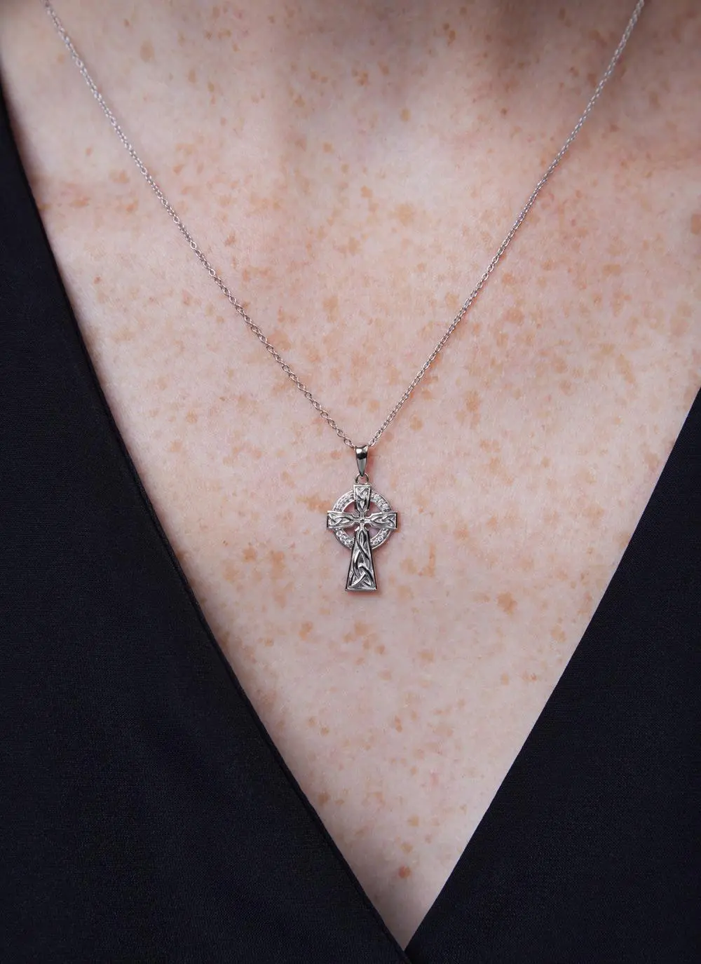 Sterling Silver Celtic Stone Trinity Knot Sterling Silver Cross