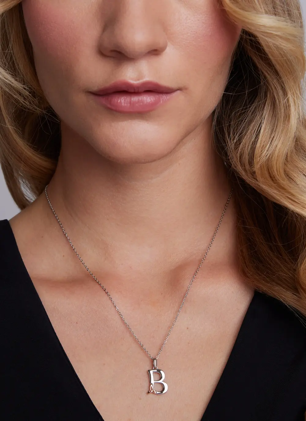 Sterling Silver Trinity Knot Initial Pendant - B