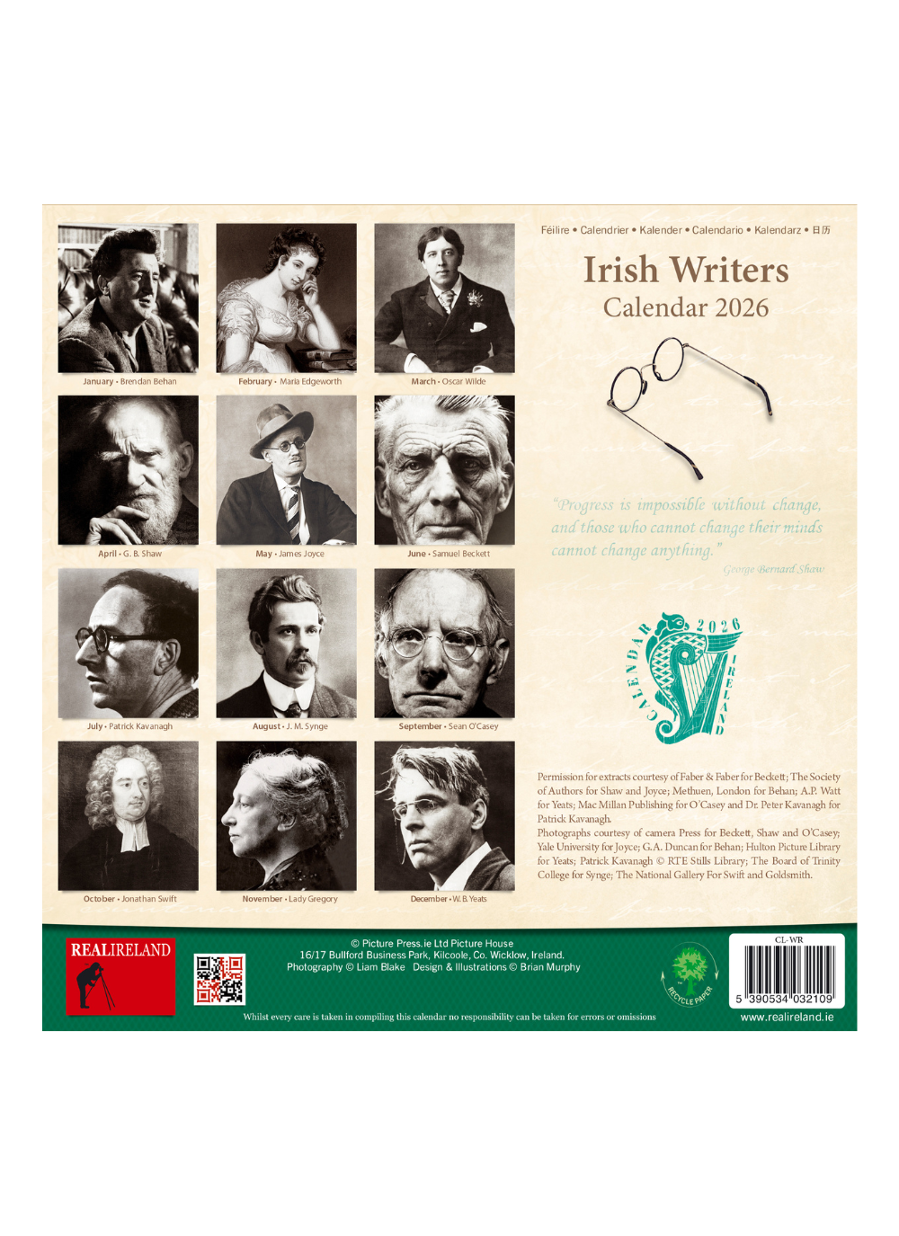 Irish Writers 2026 Calendar