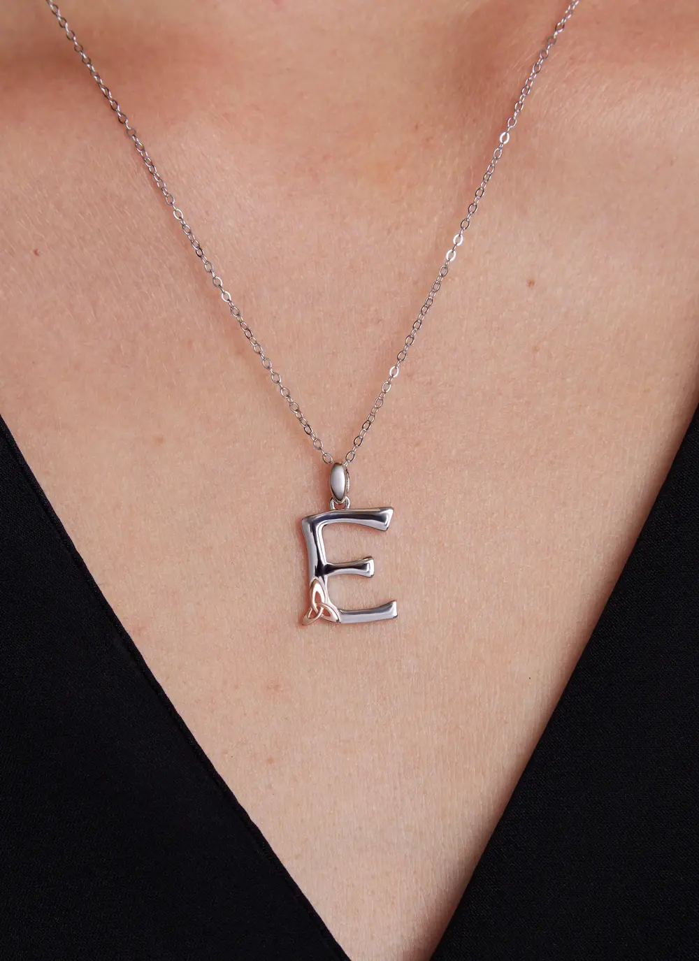 Sterling Silver Trinity Knot Initial Pendant - E