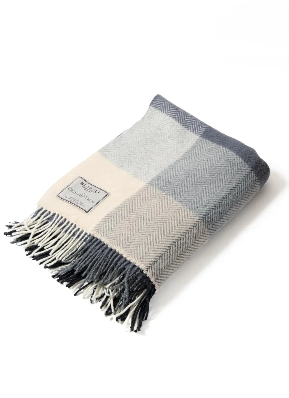 Grey & Cream Herringbone Wool Cashmere Throw