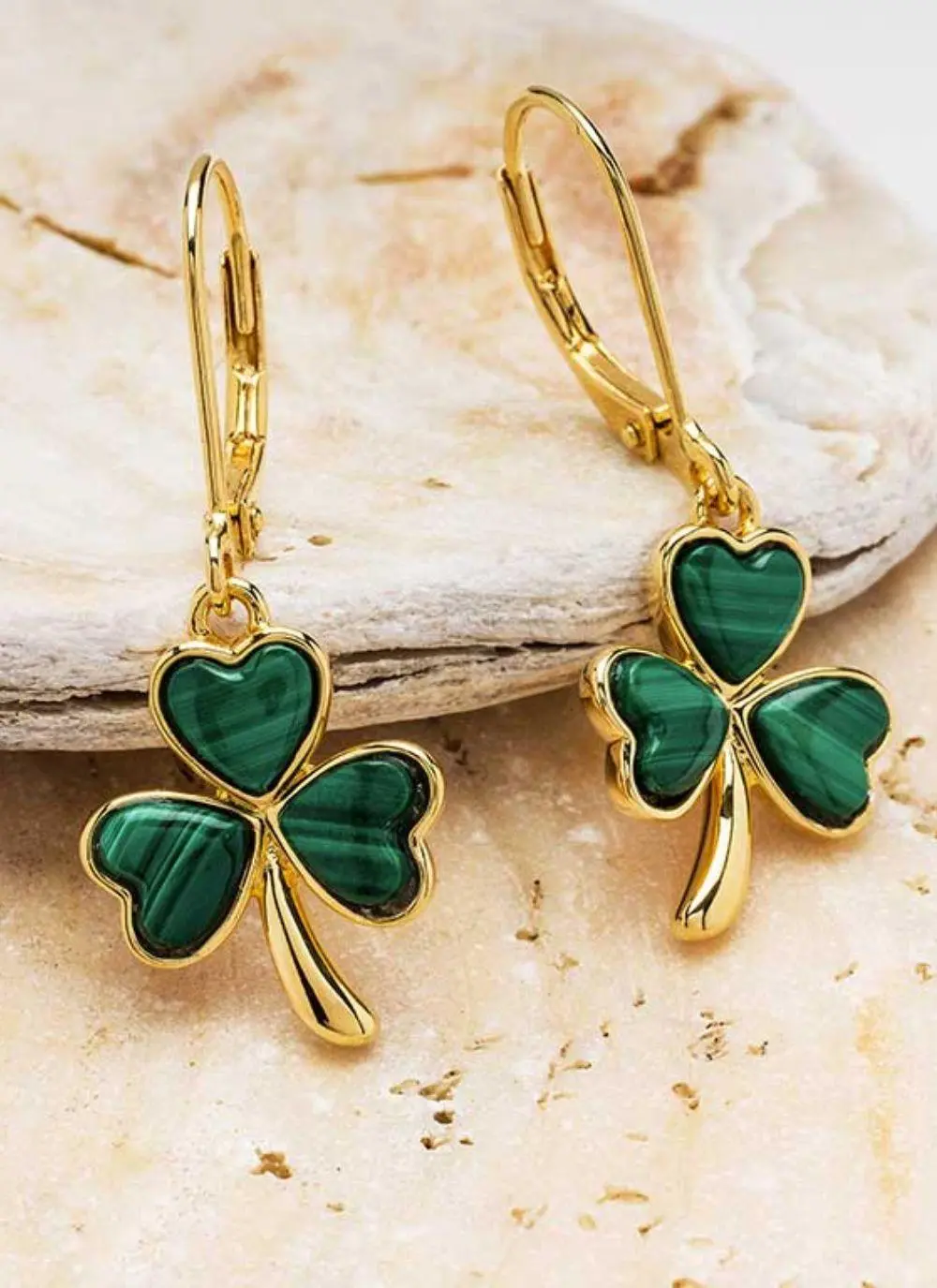 14ct Gold Vermeil Shamrock Earrings with Malachite