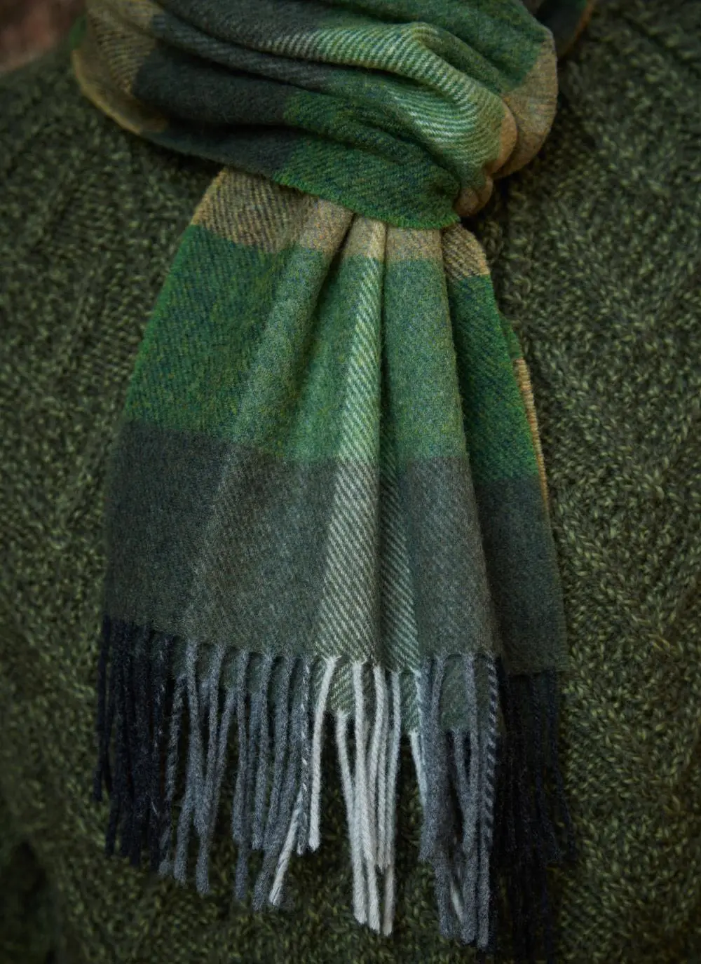 Lambswool Fringed Check Scarf