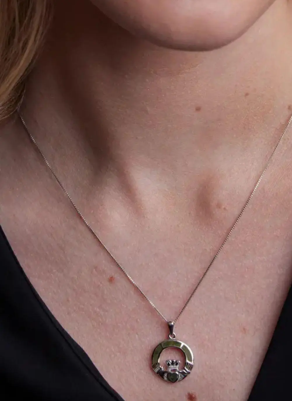 Sterling Silver Connemara Marble Claddagh Pendant