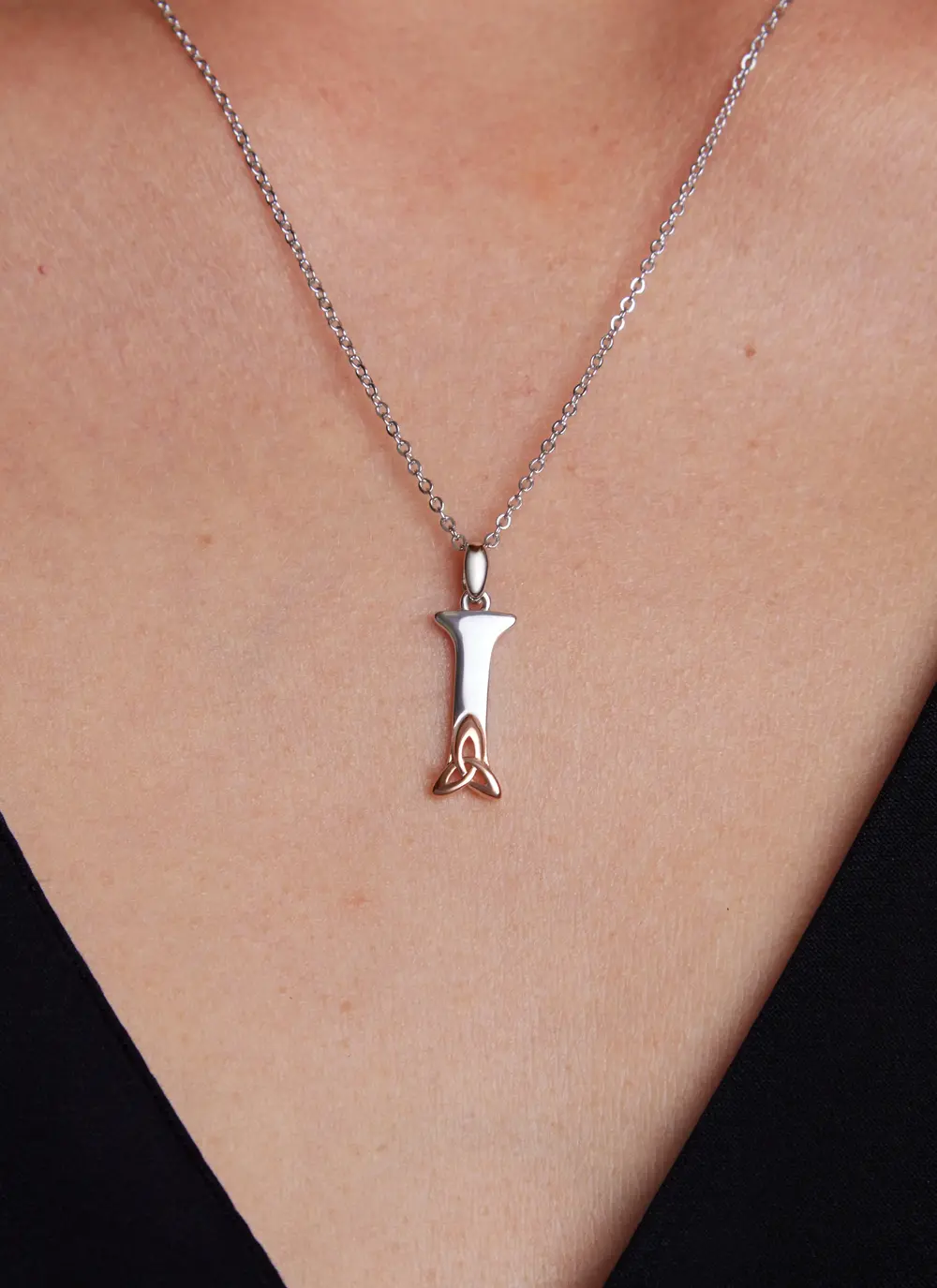 Sterling Silver Trinity Knot Initial Pendant - I