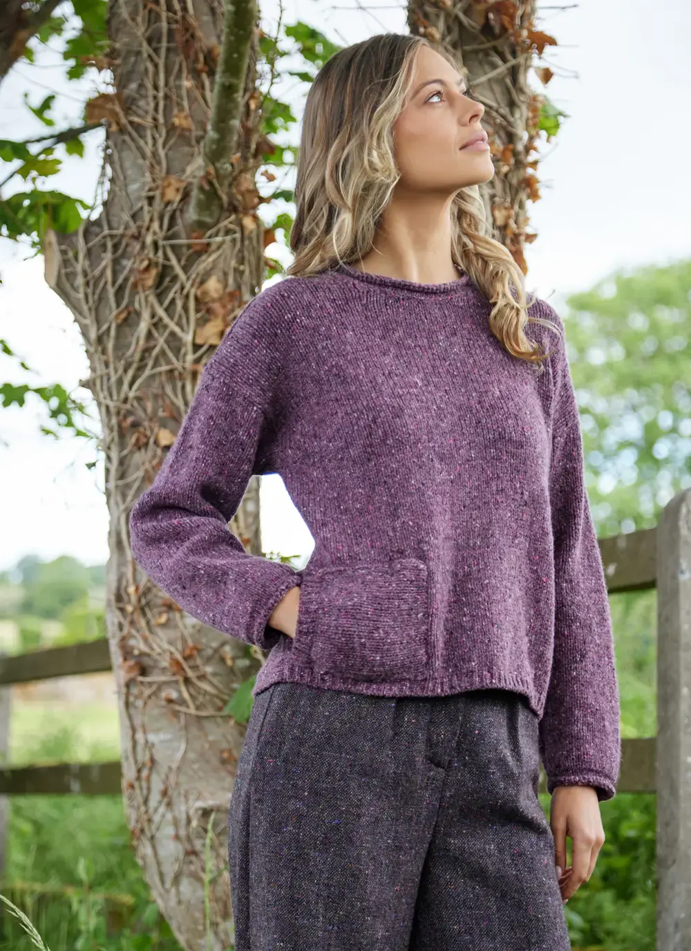 Fisherman Donegal Fleck Roll Neck Pocket Sweater