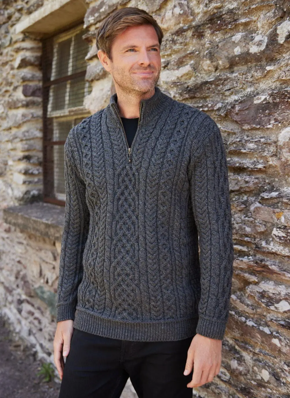 Inisheer Supersoft Wool Half Zip Aran Sweater