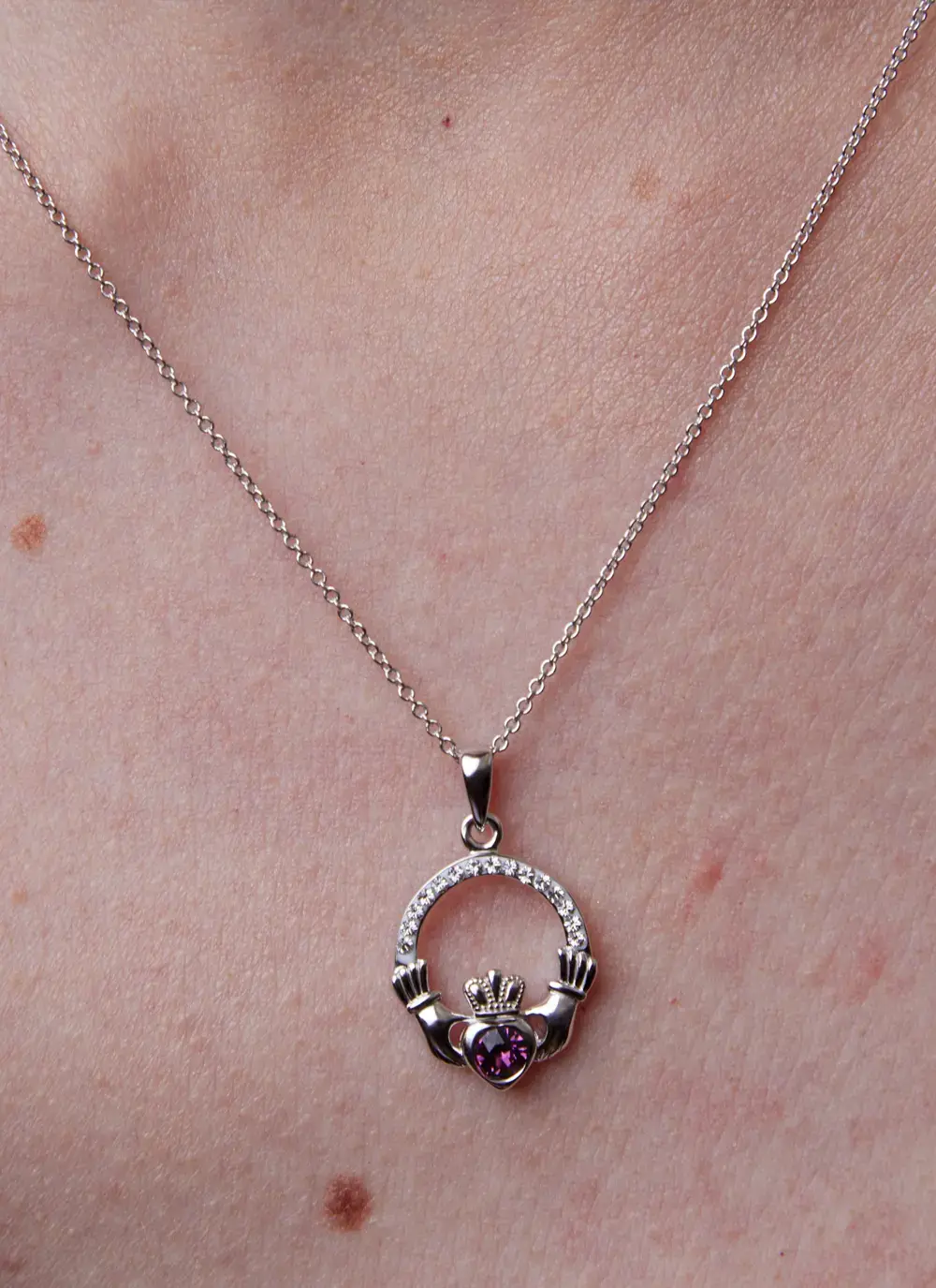 Claddagh Birthstone Pendant With Swarovski Crystals - February
