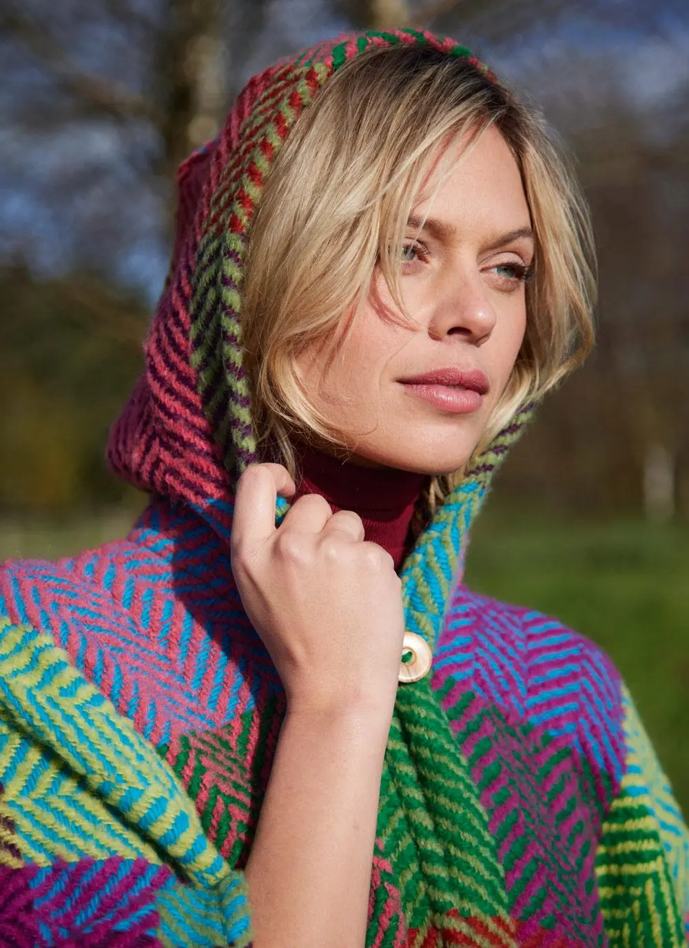 Sarah Hooded Herringbone Check Cape