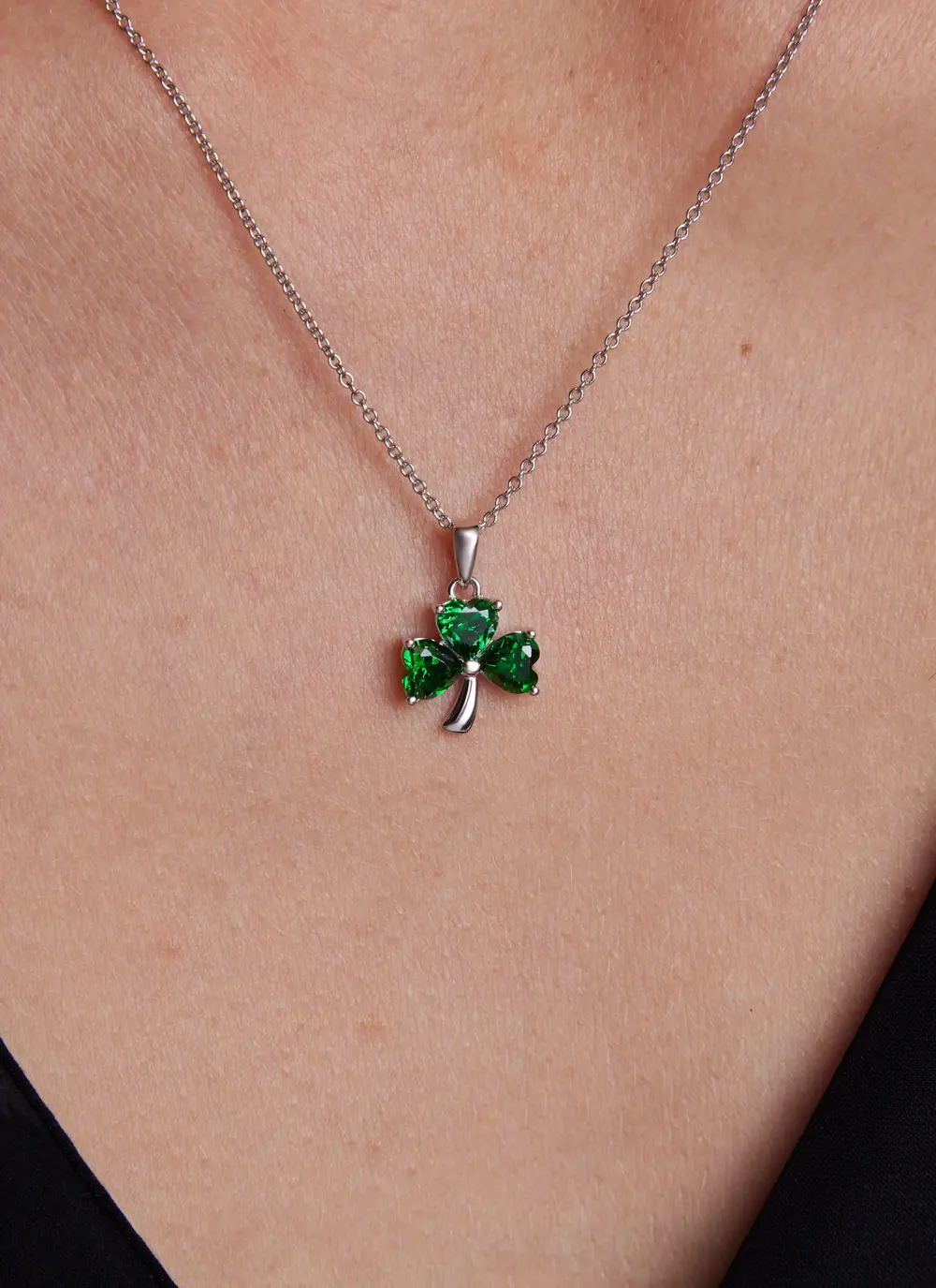 Sterling Silver Shamrock Celtic Pendant with Green Cubic Zirconia