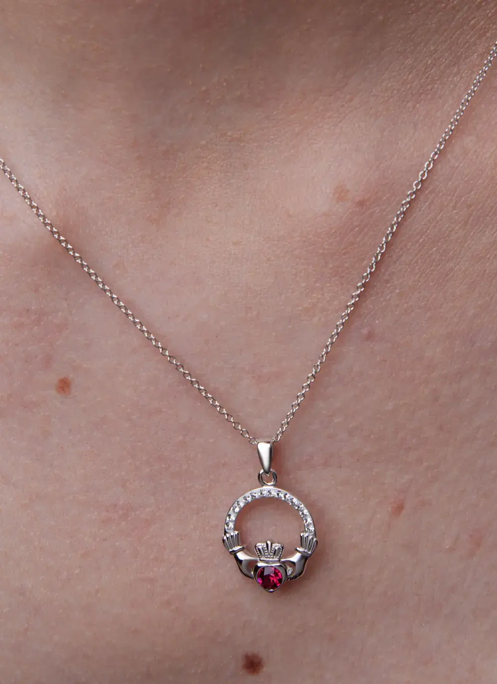 Claddagh Birthstone Pendant With Swarovski Crystals - July
