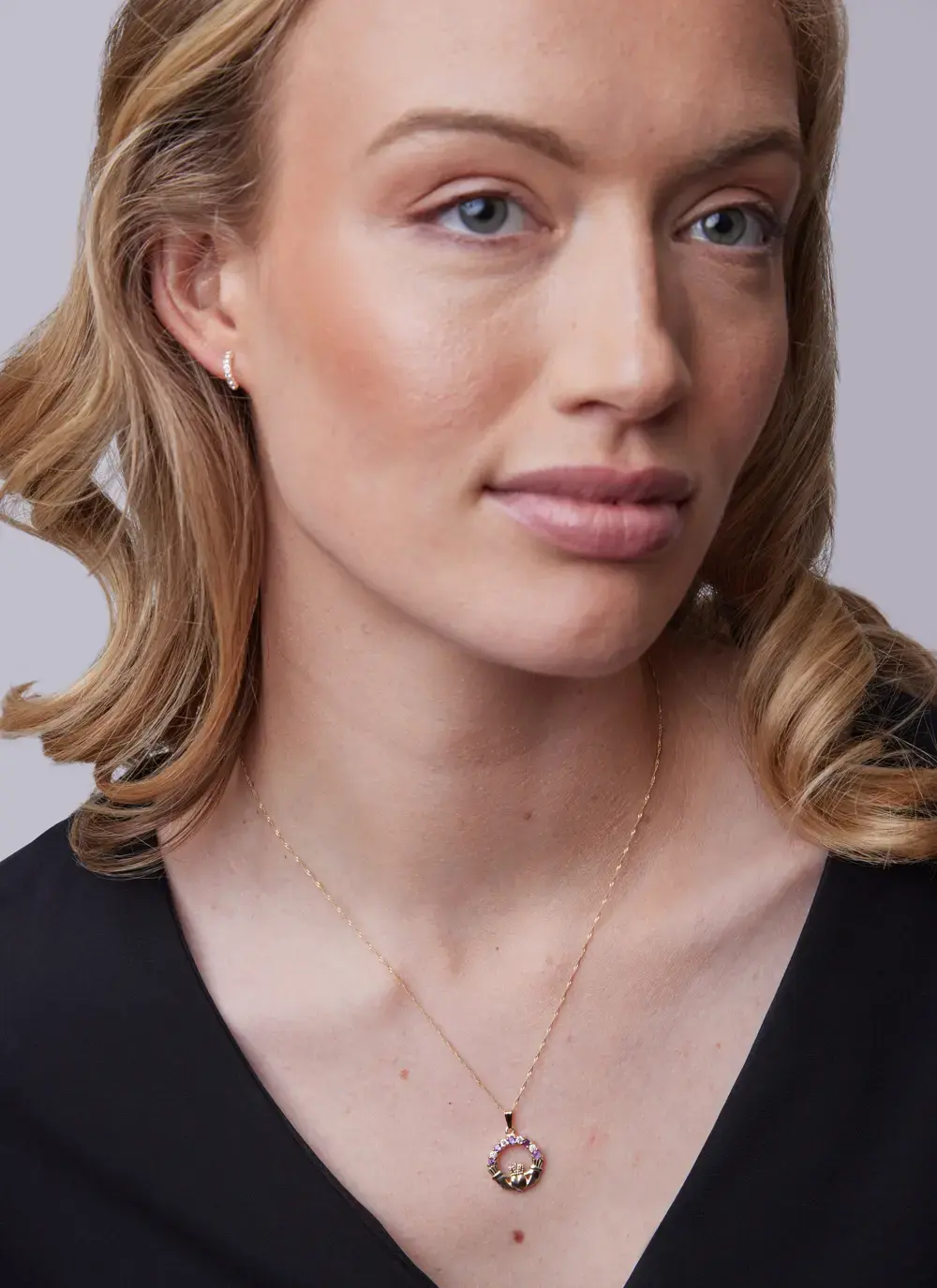 10ct Gold Stone Set Claddagh Pendant with Cubic Zirconia