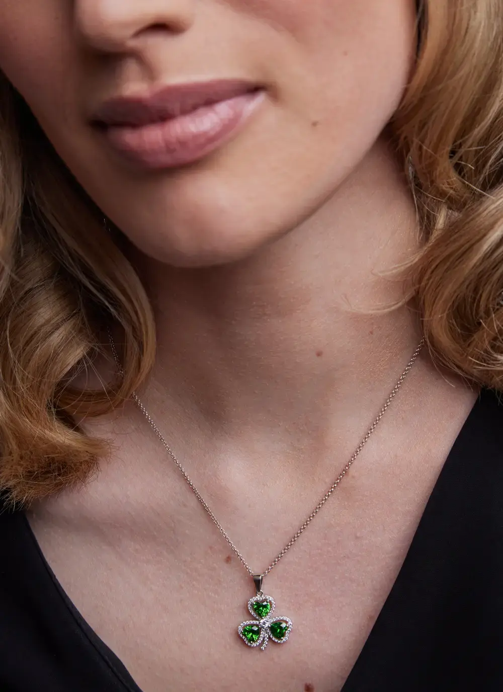 Sterling Silver & Green Cubic Zirconia Shamrock Pendant