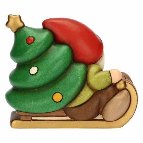 Ceramic Oliver Gnome on sledge with tree